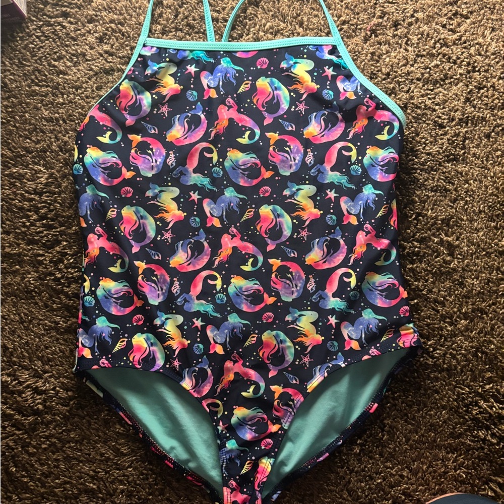 Wonder Nation Blue and Pink One Piece Swimsuit Butterfly Print
